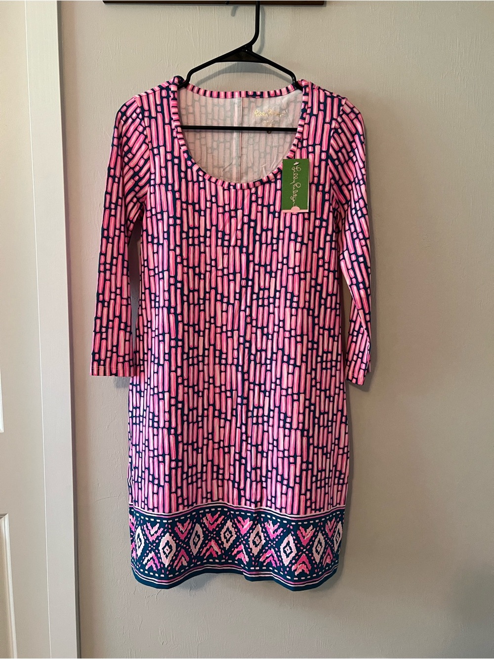 Lilly Pulitzer Pink and Dark Green Patterned Long Sleeve Shift Dress